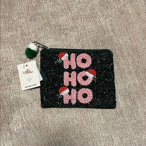 LA Chic Designs, Festive Dark Green and Pink Beaded Ho Ho Ho Xmas Small Purse